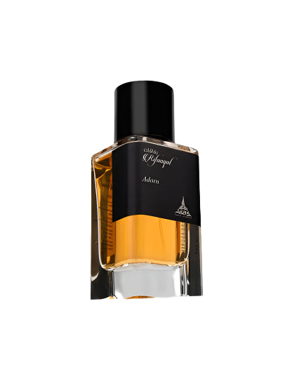 Rifaaqat Adorn perfume with notes of pink pepper, violet, cedar, patchouli, vanilla, and ambergris